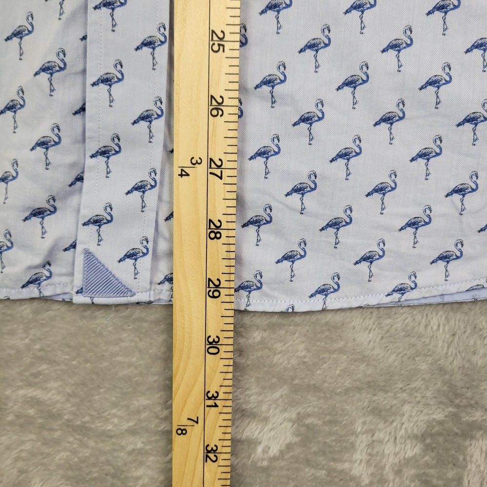 UNTUCKit Shirt Mens XL Blue Button Up Short Sleeve Flamingo Print Cotton Casual - Picture 7 of 8